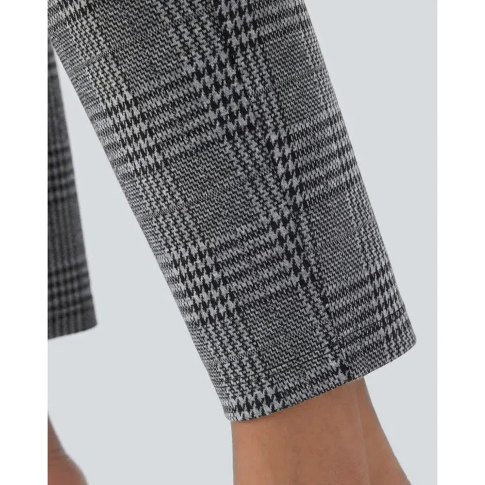 Halara Dress Pants M NEW Work Plex Pull On Grey Skinny Houndstooth Plaid Black
